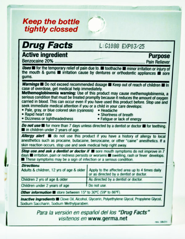 Germa La Muela Anesgerm Maximum Strength Mouth Analgesic 0.5 oz / Germa Anesgerm  La Muela (rapido alivio al dolor de muela) - 0.5oz - Image 5