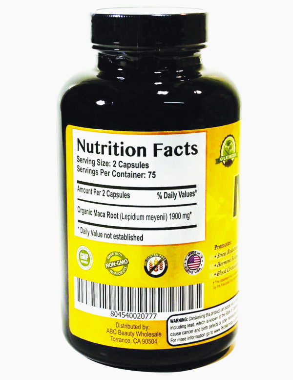 Organic Maca Root 950mg Per Capsule (150 cap) Dietary Supplement / Raíz de maca orgánica 950 mg por cápsula (150 cap) Suplemento dietético - Image 4